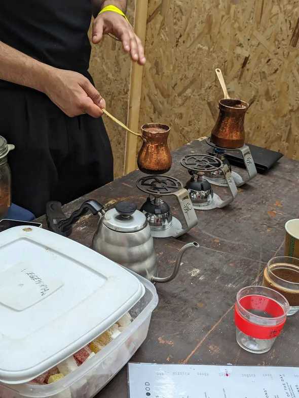 Ottoman Coffee House live demo of brewing coffee